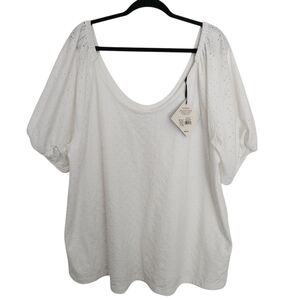 Ava and Viv Womens Short Sleeve Eyelet Peasant Top White Size 2X